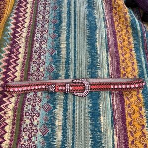 Women’s Genuine Leather Pink Rhinestone Buckle Belt Size M/L